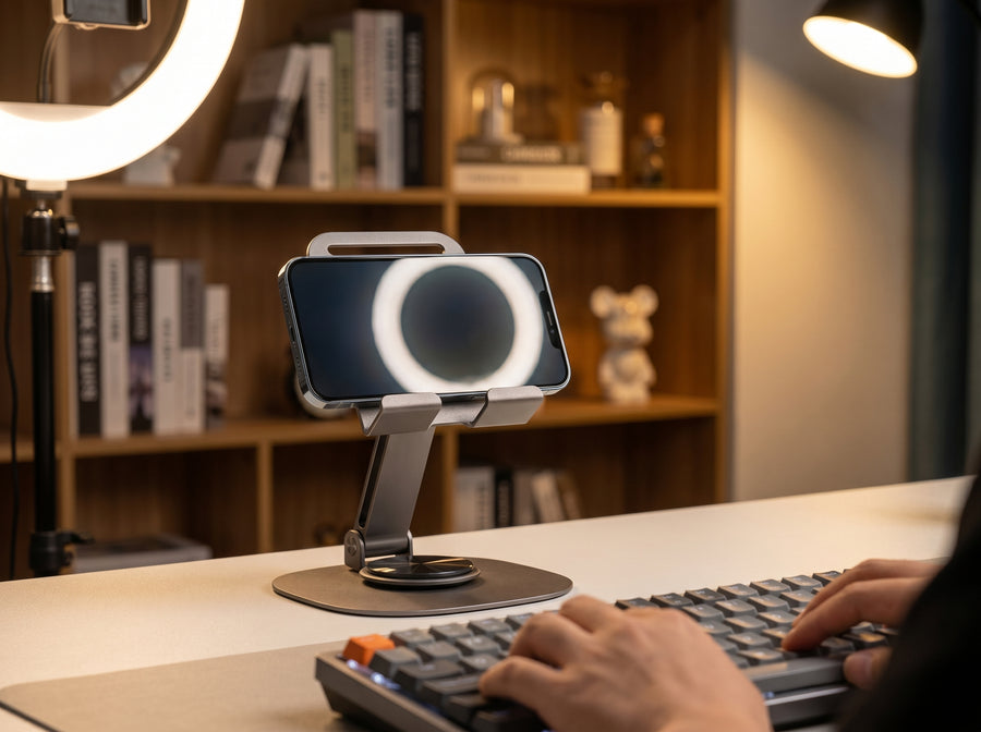 Adjustable Phone & Tablet Desk Stand — 360° Universal Holder