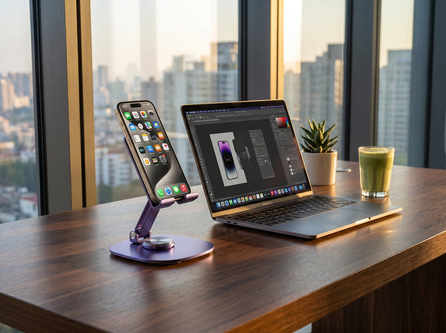 Adjustable Phone & Tablet Desk Stand — 360° Universal Holder